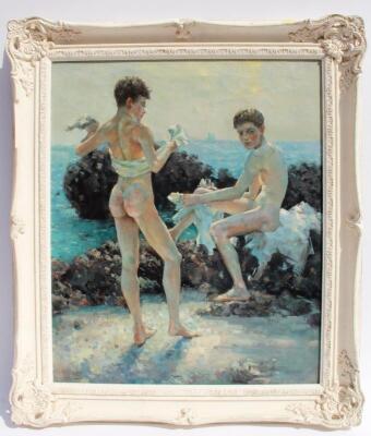 Follower of Henry Scott Tuke. Beach scene with boys bathing - 2