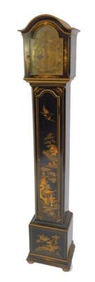 An Asprey of London black japanned lacquer grandmother clock