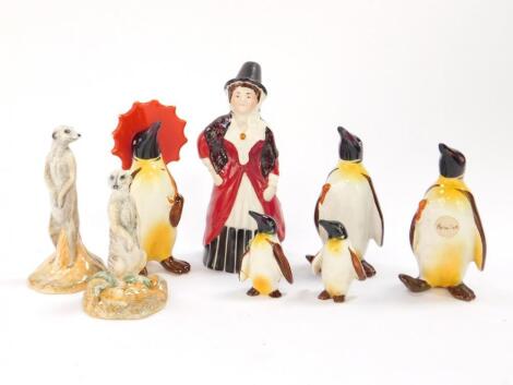 Five Beswick pottery penguins