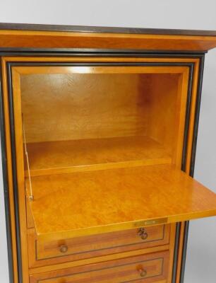 A Biedermeier style satin birch burr yew and ebonised secretaire a abattant - 2