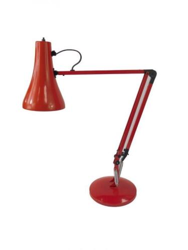 A red anglepoise table lamp