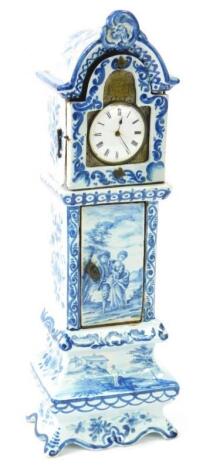 A Dutch Delft ware 19thC miniature longcase clock