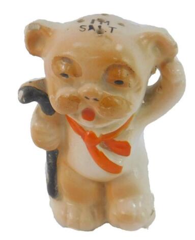 A pottery early 20thC salt shaker modelled as Bonzo