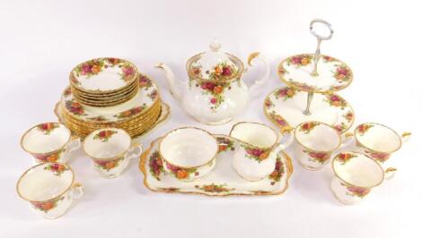 A Royal Albert porcelain part tea service decorated in the Old Country Roses pattern