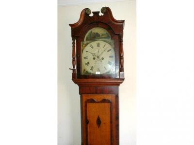 An early 19thC oak and flamed mahogany cross-banded long case clock with - 2