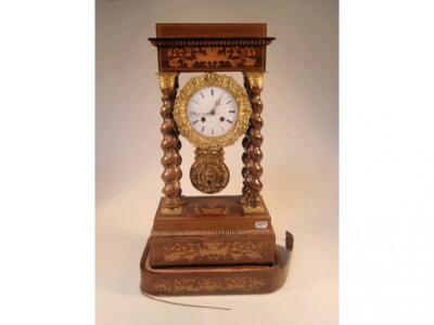 A 19thC French rosewood portico clock