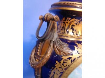 A Sevres style urn with bronze handles and mounts - 4