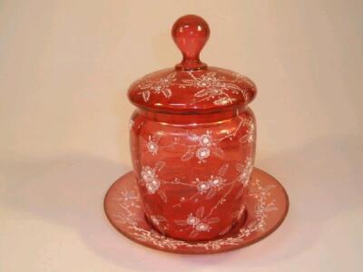A Victorian Cranberry glass jar