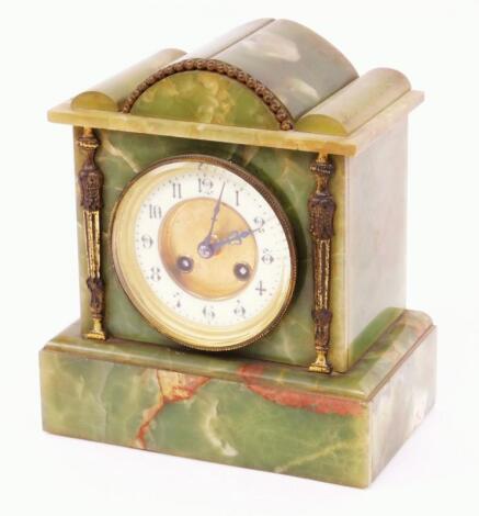 A late 19thC green marble mantel clock