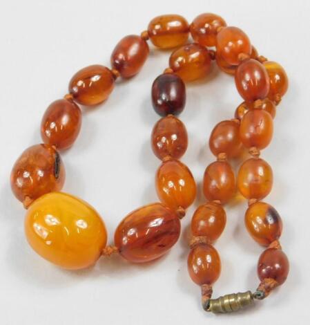 A graduated amber necklace