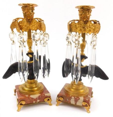 A pair of 19thC Continental gilt metal and bronzed table lustre's