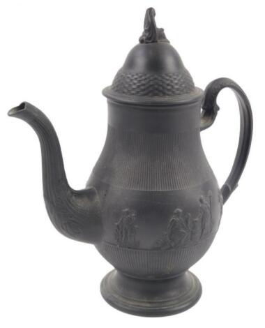 A 19thC Wedgwood type black Jasperware coffee pot