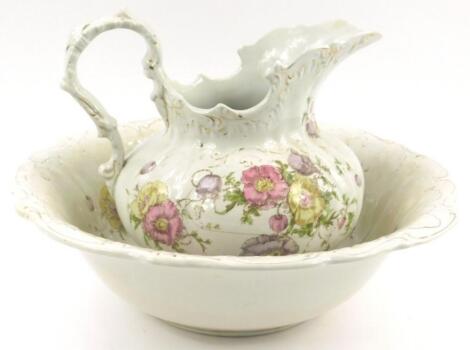 A Victorian pottery wash jug and bowl