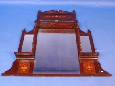 A late Victorian rosewood and simulated over mantel mirror