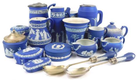 A collection of dark blue Wedgwood Jasperware