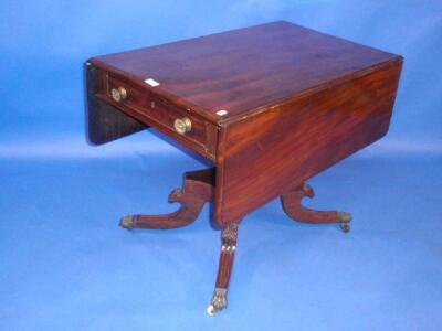 A 19thC mahogany Pembroke centre table with frieze drawer and turned pillar