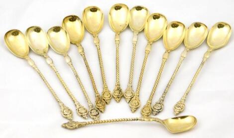 A set of twelve Danish silver gilt apostle spoons