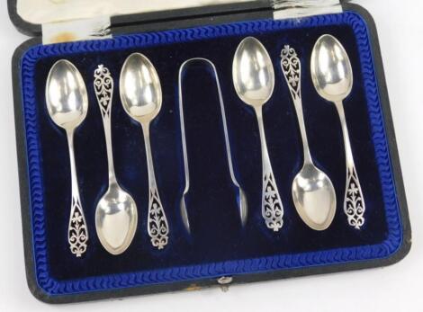 A set of six pierced silver Victorian tea spoons