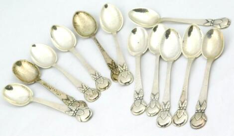 A Harlequin set of twelve Danish tea spoons