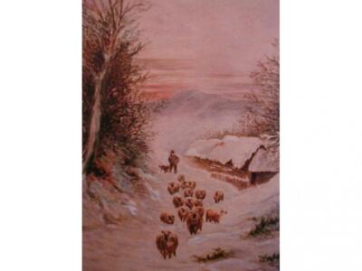 G Brereton. Shepherd and sheep in a winter landscape; river landscape - 2