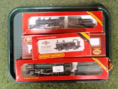 Three Hornby 00 gauge locomotives and an Airfix 00 locomotive