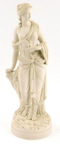 A Victorian parian figure of a lady holding a hand mirror