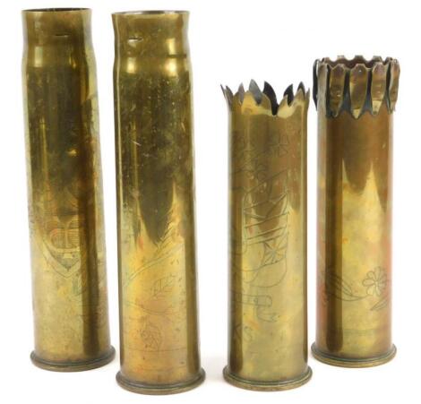 Four engraved Trench Art artillery shells