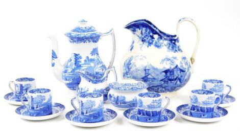 Spode Italian pattern blue printed part coffee service