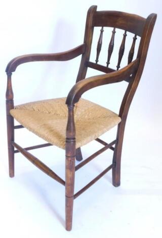 A 19thC beech open armchair