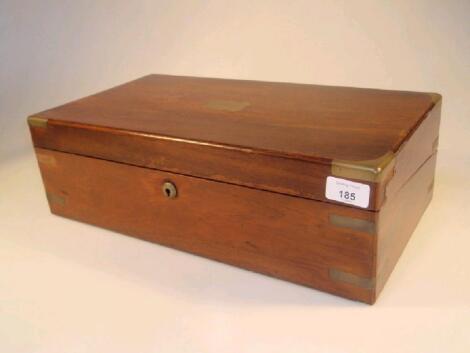 A 19thC mahogany writing box with brass banding