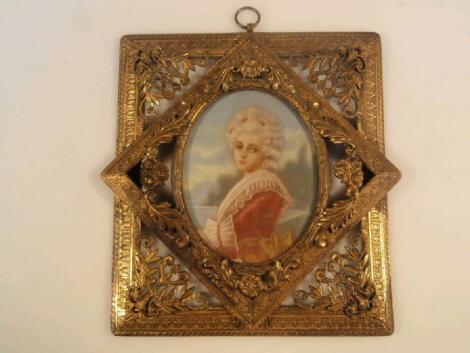 Early 20thC School. Portrait miniature of a young lady in 18thC dress