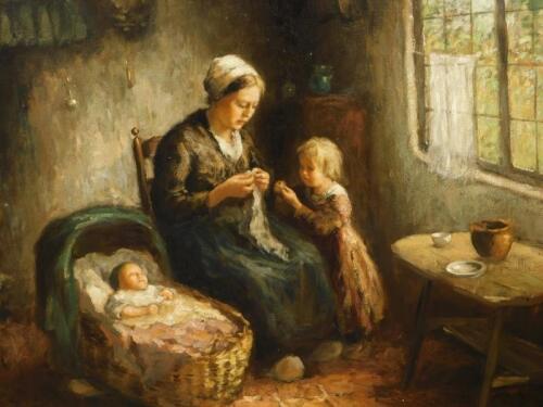 Andries van den Berg (1852-1944). Mother and children - interior scene