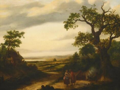 19thC British School. Figures in country landscape