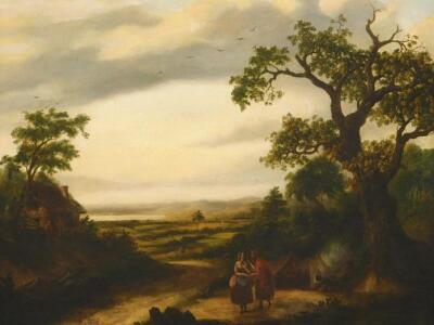 19thC British School. Figures in country landscape