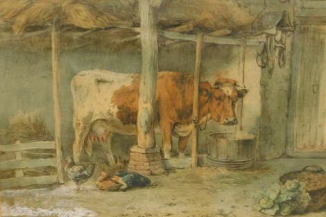 Thomas Sidney Cooper (1803-1902). A cow in a barn with chickens