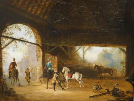 18thC Dutch School. Stable scene with figures