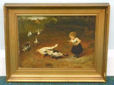 E Hovasa (?) (19thC). Young girl startled by geese - 2