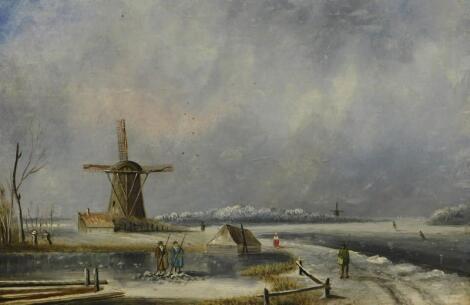 19thC Dutch School. Winter river scene