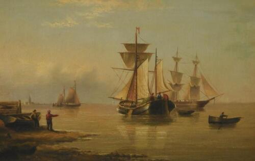 19thC British School. Masted ships off coast