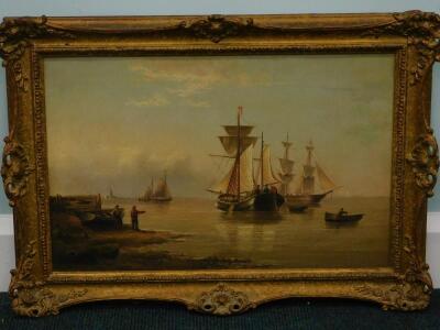 19thC British School. Masted ships off coast - 2