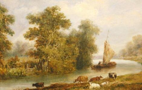 George Earp (19th/20thC). River landscape with cattle and masted ship