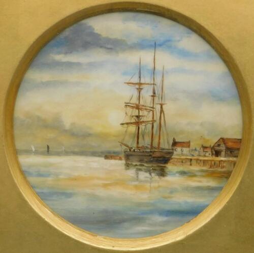 19thC British School. Masted ship in coastal scene