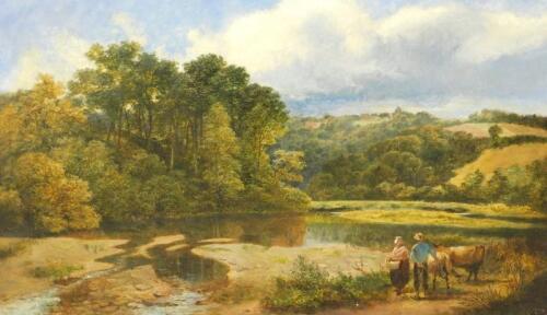 19thC British School. River landscape with figures