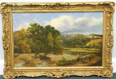 19thC British School. River landscape with figures - 2