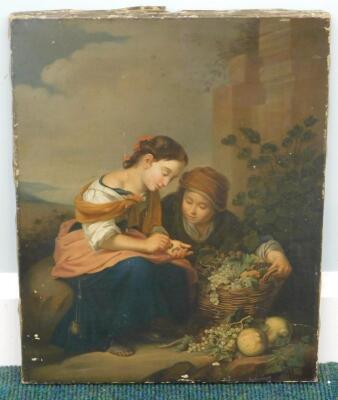 19thC Continental School. Fruit seller with young maiden counting coins - 2