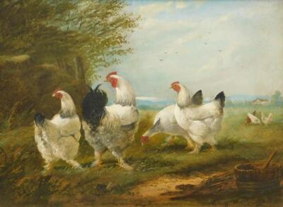 Henry Charles Wallett (19thC). Hens in rural landscape