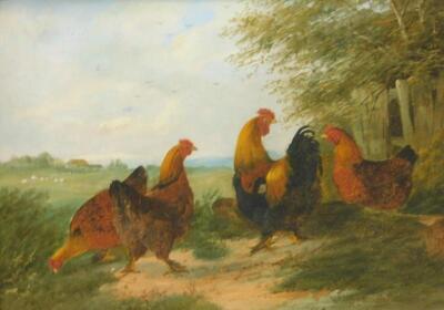 Henry Charles Wallett (19thC). Hens in rural landscape - 2