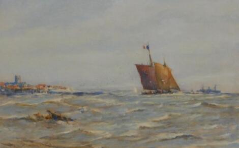 Thomas Bush Hardy (1842-1897). Masted fishing smack in choppy seas