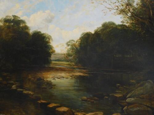 Thomas Creswick (1811-1869). River landscape with stepping stones