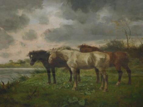 Richard Beavis (1824-1896). River scene with three horses